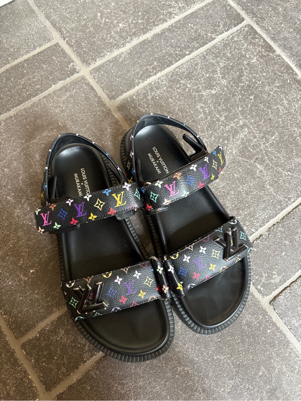 Louis Vuitton Black Multicolor Monogram Sandals - Picture 4 of 4
